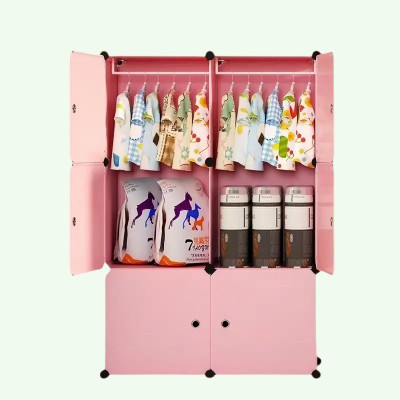EXVITO 6-Door 6-Shelf Plastic kids Collapsible Cupboard Cloth stand PC Collapsible Wardrobe(Finish Color - pink v3, DIY(Do-It-Yourself))