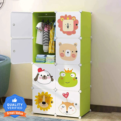 Sasimo 8-Door 8-Shelf Plastic kids Collapsible Cupboard PC Collapsible Wardrobe(Finish Color - 8,Green, DIY(Do-It-Yourself))