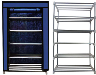 GlowSilk Carbon Steel Collapsible Carbon Steel Collapsible Wardrobe(Finish Color - Dark Blue, DIY(Do-It-Yourself))