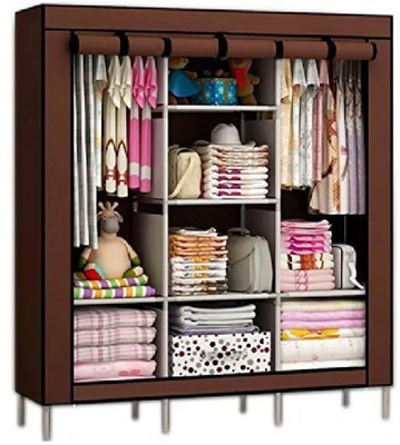 vipash 6+2 Layer Fancy and Portable Foldable Collapsible Closet (Assembly Required) Carbon Steel Collapsible Wardrobe(Finish Color - BROWN, DIY(Do-It-Yourself))