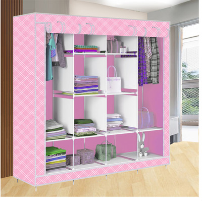 MEZIRE Collapsible Wardrobe 88130 PP Collapsible Wardrobe(Finish Color - Pink Diagonal 28, DIY(Do-It-Yourself))