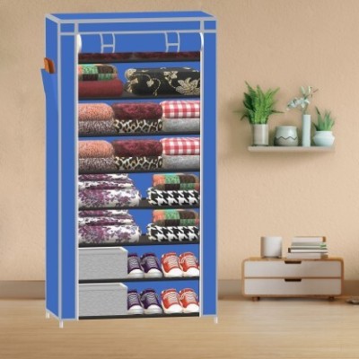 Furnbolo 8 Shelf Plastic PVC Collapsible Wardrobe(Finish Color - BLUE, DIY(Do-It-Yourself))