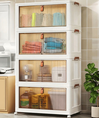 Sasimo 4-Door 4-Shelf Plastic foldable Cupboard PC Collapsible Wardrobe(Finish Color - 4,White, DIY(Do-It-Yourself))
