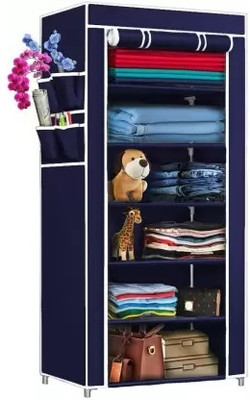 Home Reserve Wardrobe/Multipurpose, Foldable Collapsible Fabric Organizer for Cloth 6 Shelve Carbon Steel Collapsible Wardrobe(Finish Color - BLUE, DIY(Do-It-Yourself))