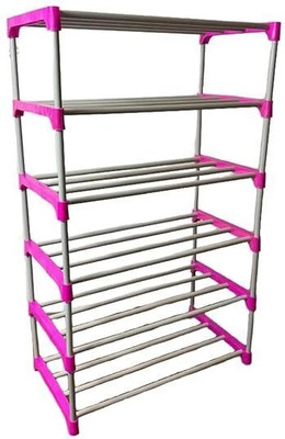 Saklak 6 LAYER PLASTIC PIPE WARDROBE CLOTH RACK FOR CLOTHES STORAGE PP Collapsible Wardrobe(Finish Color - PINK, DIY(Do-It-Yourself))