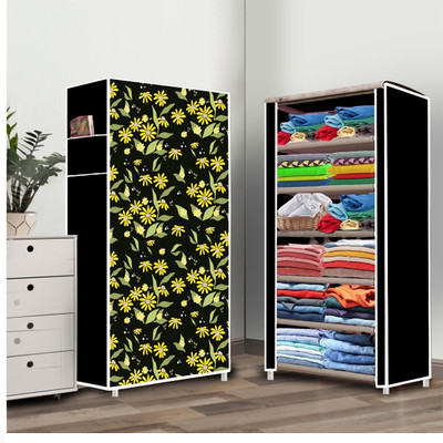 FurniGully PP Collapsible Wardrobe(Finish Color - Daisy Floral Black (26), DIY(Do-It-Yourself))