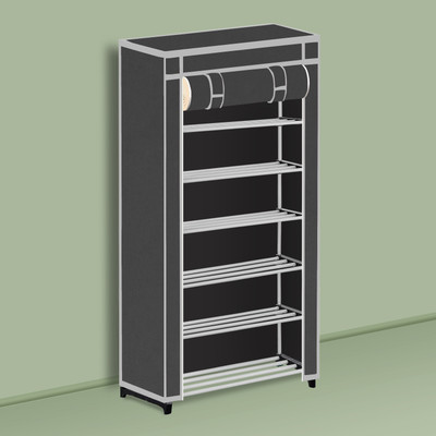 Kaya Trek PP/PVC Multipurpose Shoe Rack – 6 Layer Portable Shelf for Home/Office/Kid Room Plastic Collapsible Shoe Stand(Black, 6 Shelves, DIY(Do-It-Yourself))