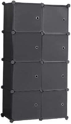 Flipkart Perfect Homes Studio Closet Storage Organizer 8-Cube Plastic Cabinet with Modular Doors for Bedroom PP Collapsible Wardrobe(Finish Color - Ebony Black, DIY(Do-It-Yourself))