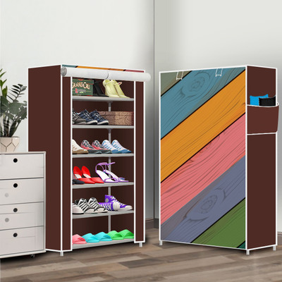Kaya Trek Metal Multipurpose Shoe Rack – 6 Layer Portable Shelf for Home/Office/Kid Room Metal Collapsible Shoe Stand(New Orange Print, 6 Shelves, DIY(Do-It-Yourself))