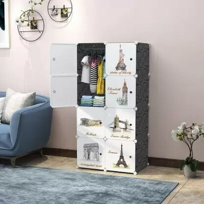 Ozoy 8-Door 8-Shelf Plastic Collapsible PC Collapsible Wardrobe PP Collapsible Wardrobe(Finish Color - BLACK-8, DIY(Do-It-Yourself))