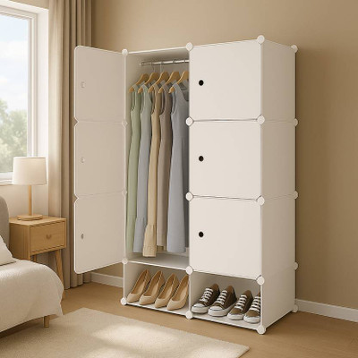 Keekos 6-Door 8-Shelf Plastic Collapsible Cupboard Wardrobe PP Collapsible Wardrobe PP Collapsible Wardrobe(Finish Color - White_HK, DIY(Do-It-Yourself))