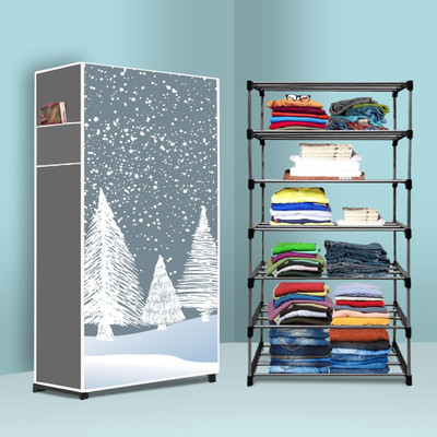 Flipkart Perfect Homes Studio Metal Frame Collapsible Wardrobe Almirah – Foldable Portable Storage 6 Layer Carbon Steel Collapsible Wardrobe(Finish Color - New Grey Print, DIY(Do-It-Yourself))