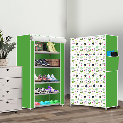 dbeautify 5 Layer Digital Printed Plastic, Metal Collapsible Shoe Stand(3 Green, 5 Shelves, DIY(Do-It-Yourself))