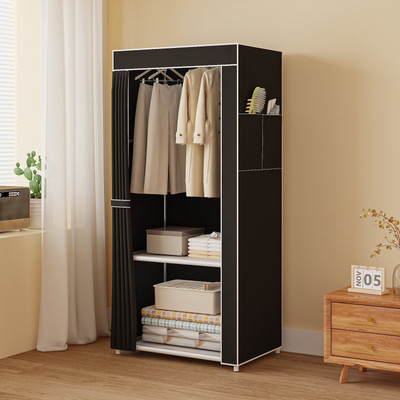 DWELLIT Collapsible Fabric Wardrobe PP Collapsible Wardrobe(Finish Color - Black, DIY(Do-It-Yourself))