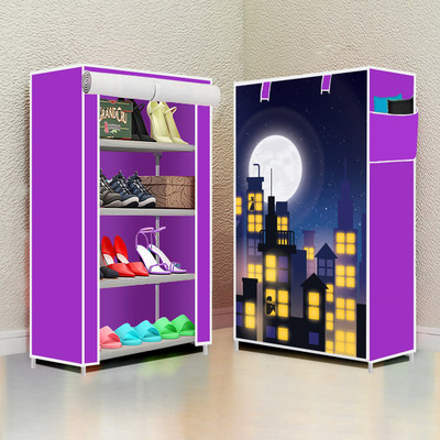 Flipkart Perfect Homes Studio 4 Shelf Metal Compact Shoe Rack Foldable Portable, Convertible Organizer Shelf Metal Collapsible Shoe Stand(Print Purple, 4 Shelves, DIY(Do-It-Yourself))
