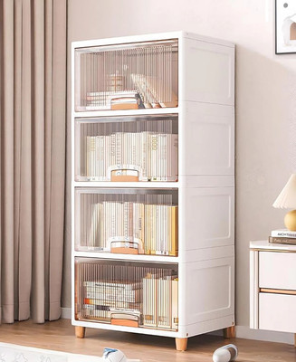 Sasimo 4-Door 4-Shelf Plastic foldable Cupboard PC Collapsible Wardrobe(Finish Color - 4-Crystal White, DIY(Do-It-Yourself))