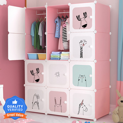 Sasimo 12-Door 12-Shelf Plastic kids Collapsible Cupboard PC Collapsible Wardrobe(Finish Color - Pink, DIY(Do-It-Yourself))