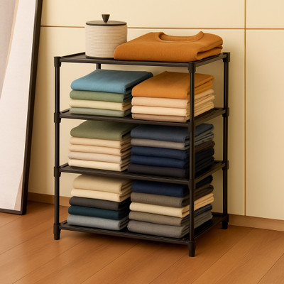 Porchex 1 Door 6 Shelf Fabric PP Metal ,Office , Badroom,Kids rooms,Storage rooms Carbon Steel Collapsible Wardrobe(Finish Color - Black, DIY(Do-It-Yourself))