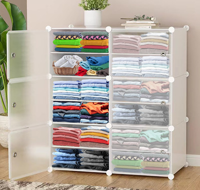 Sasimo 6-Door 12-Shelf Plastic Collapsible Cupboard PC Collapsible Wardrobe(Finish Color - White, DIY(Do-It-Yourself))