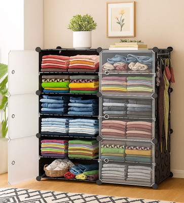 Sasimo 6-Door 12-Shelf Plastic Collapsible Cupboard PC Collapsible Wardrobe(Finish Color - 12,Black, DIY(Do-It-Yourself))