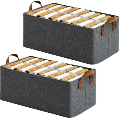 PalD Collapsible Fabric Storage Organizer with Handles Folding Baskets forToys,Closet Polyester Collapsible Wardrobe(Finish Color - Pack of 2, DIY(Do-It-Yourself))