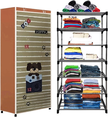 CMerchants Light Brown-Metal-6 Layer Carbon Steel Collapsible Wardrobe(Finish Color - Light Brown, DIY(Do-It-Yourself))