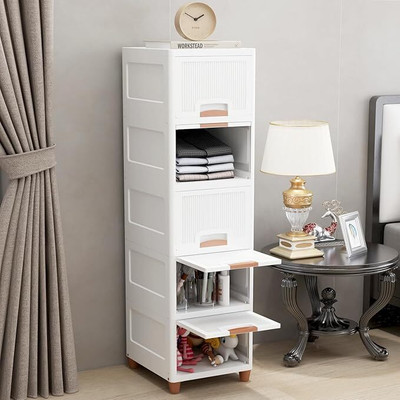 JD FRESH JD FRESH 5 Tier Organizer for Clothes/Modular Kitchen Storage Rack Polyester Collapsible Wardrobe(Finish Color - White, Pre-assembled)
