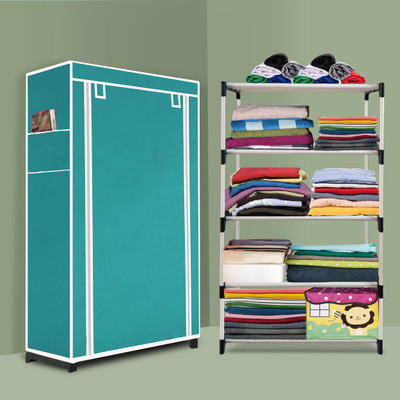 Outpack Foldable Plastic Shoe Rack Compact/Lightweight/Sturdy for Indoor Storage 4 Shelf Plastic Collapsible Shoe Stand(Aqua, 4 Shelves, DIY(Do-It-Yourself))