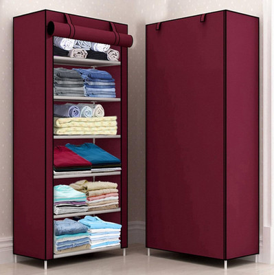 Decent Hut Multipurpose Foldable 6 Layer Wardrobe Shoe Rack, Almirah for Clothes PVC Collapsible Wardrobe(Finish Color - Maroon, DIY(Do-It-Yourself))