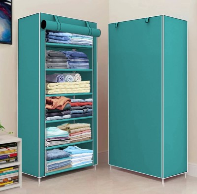 Simple Trending PP Collapsible Wardrobe(Finish Color - Firozi, DIY(Do-It-Yourself))