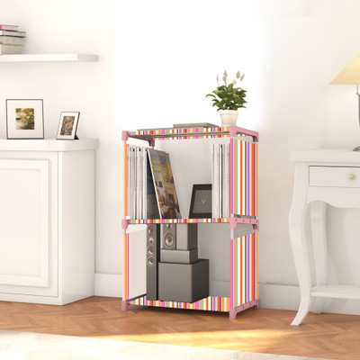 INSIDE STYLE 3 Layer Multipurpose Portable l SpaceSaving Cloth/Shoe/Books Shelf Home & Office Metal Open Book Shelf(Finish Color - Orange Print, DIY(Do-It-Yourself))