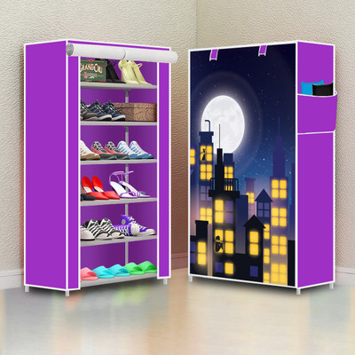 dbeautify 6 Layer Digital Printed Plastic, Metal Collapsible Shoe Stand(37 Purple, 6 Shelves, DIY(Do-It-Yourself))