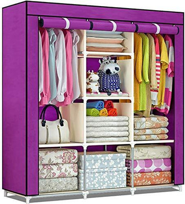 ZENVEXYO 88130 Micro Fiber metalic Carbon Steel Collapsible Wardrobe(Finish Color - Purple, DIY(Do-It-Yourself))