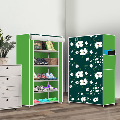 Home Reserve PP/PVC Multipurpose Shoe Rack – 5 Layer Portable Shelf for Home/Office/Kid Room Plastic Collapsible Shoe Stand(Print Blue, 5 Shelves, DIY(Do-It-Yourself))