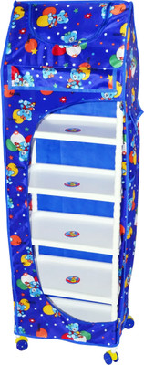 Seshekhu 1 Door 6 Shelf Fabric Plastic PVC Collapsible Wardrobe(Finish Color - Blue, DIY(Do-It-Yourself))