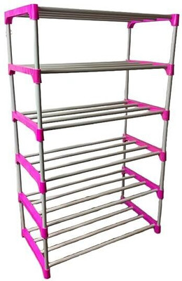 Saklak 6 LAYER PLASTIC PIPE WARDROBE CLOTH RACK FOR CLOTHES STORAGE PP Collapsible Wardrobe(Finish Color - PINK, DIY(Do-It-Yourself))