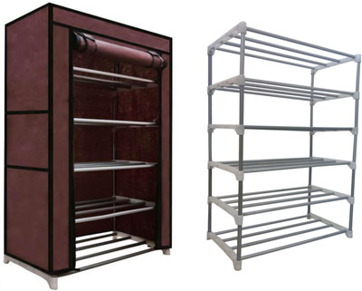 GlowSilk Carbon Steel Collapsible Carbon Steel Collapsible Wardrobe(Finish Color - Brown, DIY(Do-It-Yourself))