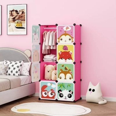 Etoly 8-Door 8-Shelf Plastic kids Collapsible Cupboard Cloth stand PC Collapsible Wardrobe(Finish Color - Light Pink, DIY(Do-It-Yourself))