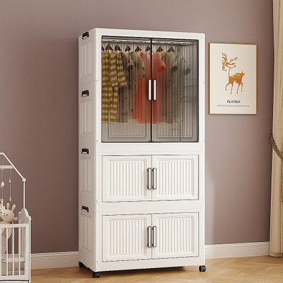 Sasimo 1-Wardrobe 3-Door 3-Shelf Plastic foldable Cupboard PC Collapsible Wardrobe(Finish Color - 3.White, DIY(Do-It-Yourself))