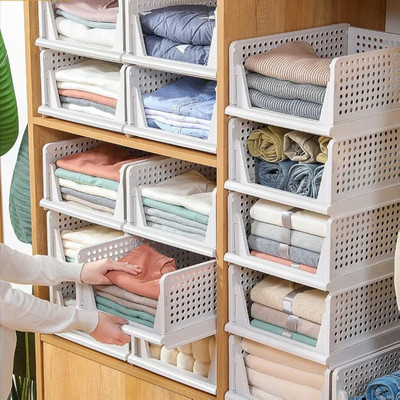 JD FRESH Wardrobe Organizer Foldable & Stackable Closet Basket/Cupboard Organizer Plastic Wall Shelf(Number of Shelves - 12, White)