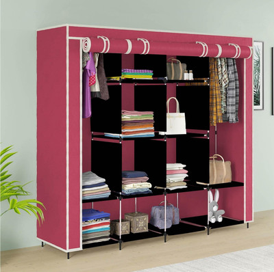 Continental portable Almirah Foldable closet for Clothes 12 Shelves , 1 Side Pocket (88170) PP Collapsible Wardrobe(Finish Color - Maroon, DIY(Do-It-Yourself))