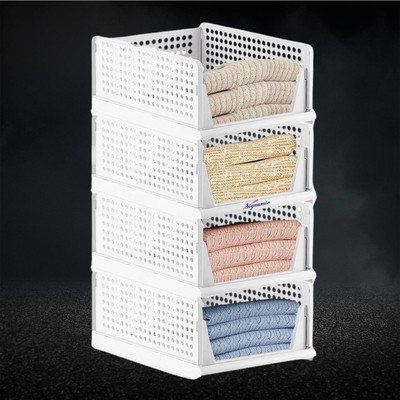 Signamio 4 Pcs Foldable and Stackable Cupboard for Merging Cupboard Space - White Color PP Collapsible Wardrobe(Finish Color - WHITE-4-PACK, Knock Down)