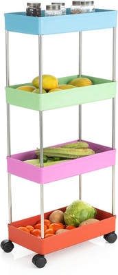 HUMBLE KART Fruits/Vegetables Kitchen Rack Plastic 4 layer Plastic Kitchen Trolly (MULTICOLOR)