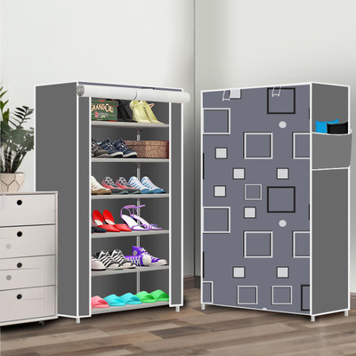 INSIDE STYLE Collapsible Shoe Rack – Metal 6 Tier Foldable Organizer for Home & Entry Use Metal Collapsible Shoe Stand(Print Black, 6 Shelves, DIY(Do-It-Yourself))