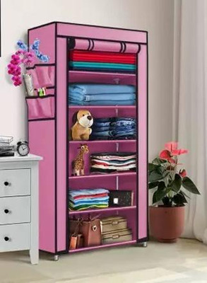 SHYAM JI 6 Shelves Shoe Rack/Multipurpose Storage shoes Rack plastic pipe PINK Carbon Steel Collapsible Wardrobe(Finish Color - PINK, DIY(Do-It-Yourself))