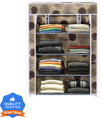 Flipkart Perfect Homes Studio 4 Rack Collapsible Waardrobe-FLOWER PP Collapsible Wardrobe  (Finish Color – Beige, DIY(Do-It-Yourself)) For Rs. 495 @ 59 %