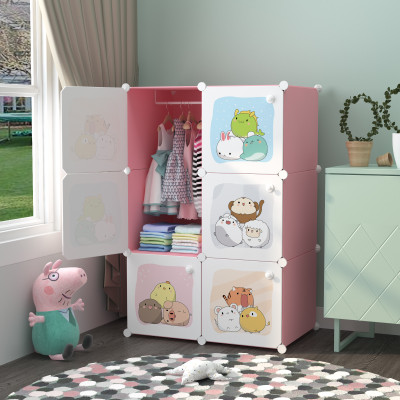 Keekos 6-Door 6-Shelf Plastic kids Collapsible Cupboard PC Collapsible Wardrobe PP Collapsible Wardrobe(Finish Color - Baby Pink White, DIY(Do-It-Yourself))