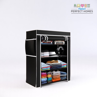 Flipkart Perfect Homes Studio 4 Shelf Plastic Pipe & Cover PP Collapsible Wardrobe(Finish Color - Black, DIY(Do-It-Yourself))