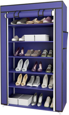 SHYAM JI 6 Tiers Multipurpose plastic Folding Shoes Rack/Shoes Cabinet with pocket Carbon Steel Collapsible Wardrobe(Finish Color - BLUE, DIY(Do-It-Yourself))