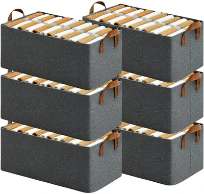 PalD Collapsible Fabric Storage Organizer with Handles Folding Baskets forToys,Closet Polyester Collapsible Wardrobe(Finish Color - Pack of 6, DIY(Do-It-Yourself))